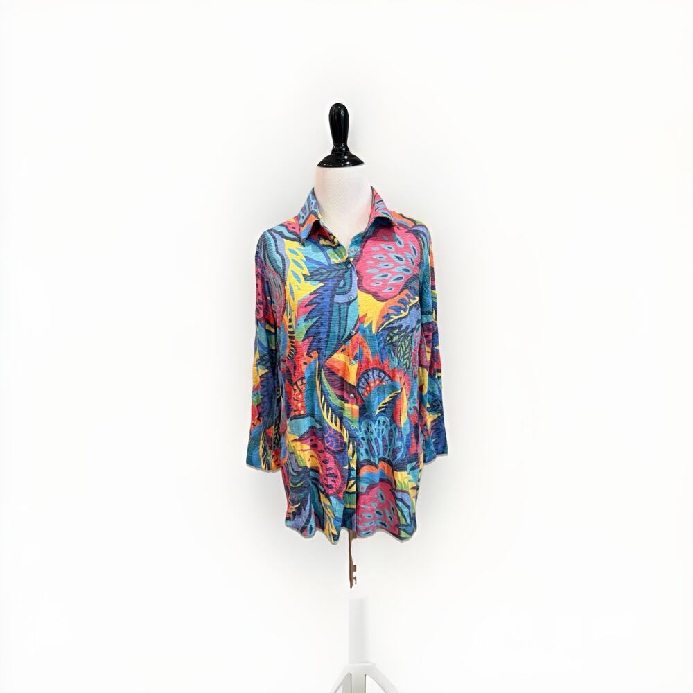 Ali Miles Top Women’s Size Small Colorful Knit Abstract Blouse Art To Wear